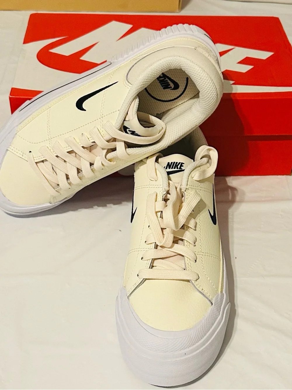 Nike Women’s Cream and Black Low-Top Platform Sneakers